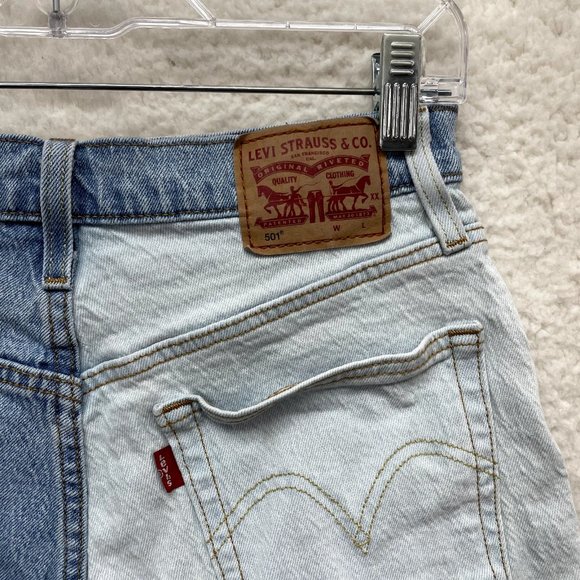 Levi's 501 Denim Shorts Womens 6 27 Two Tone Split Dye Mid Rise Button Fly - Picture 4 of 11